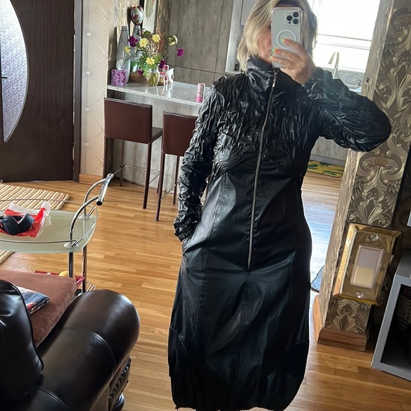 COPY - Designer High Low faux leather quilted dress size L - Picture 1 of 14